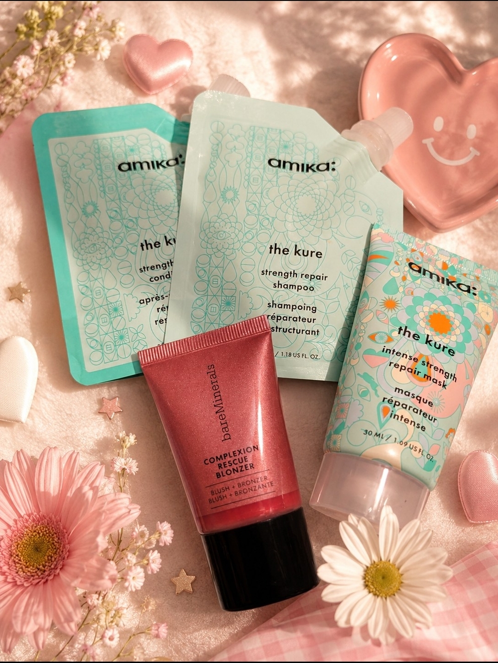 amika The Kure Repair Trio in Mint And Bare Minerals Rescue Bronzer